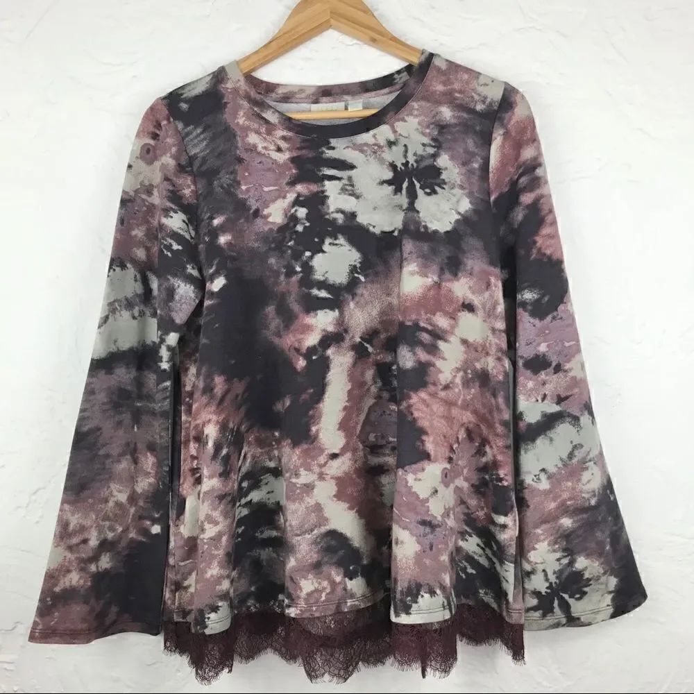 LOGO lounge purple tie dye long sleeve with lace